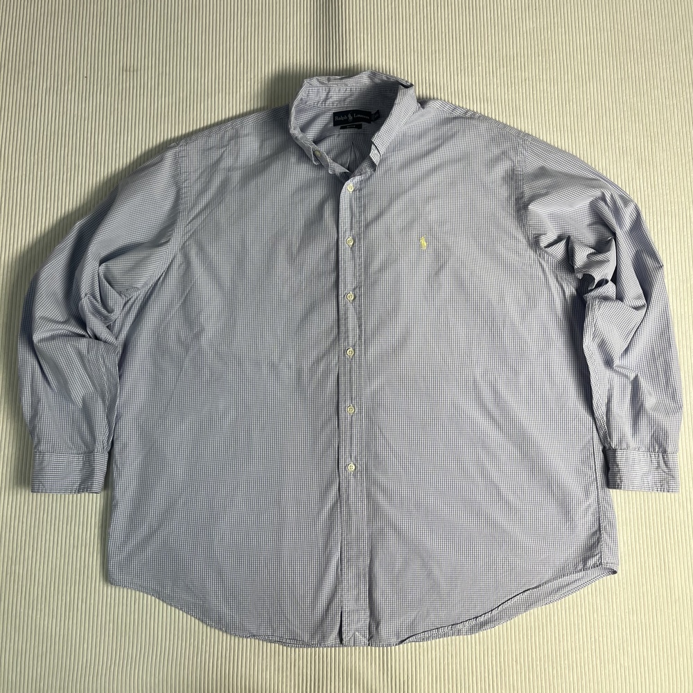 Ralph Lauren Shirt Mens 2XL Blue Check Long Sleeve Blake Button Up Pony Logo